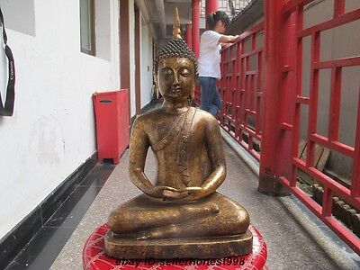 Thai buddhist Ayutthaya Holz Buddha 17" Tibet Copper bronze sakyamuni statue