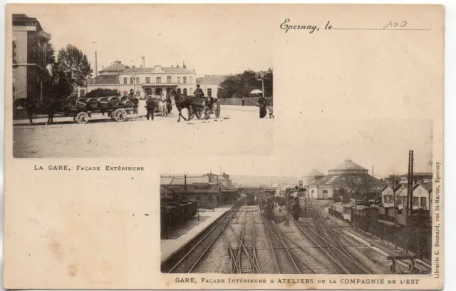 EPERNAY - Marne - CPA 51 - train station - map 2 views couplings and interior