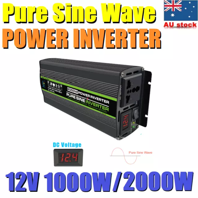 Pure Sine Wave 1000W/2000W 12V DC-240V AC Power Inverter Car Caravan Boat 4WD