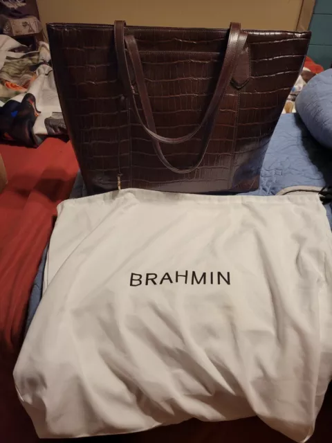 New! Brahmin Asher Croc Brown Leather Large Tote/Bag with Cover  NWOT