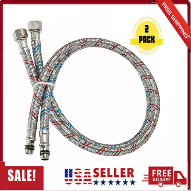 24" Kitchen Bathroom Faucet Water Hose Cold/Hot Universal Braided Water Pipe US