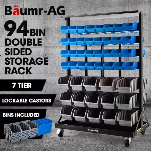 BAUMR-AG 94 Parts Bin Rack Storage System Mobile Double-Sided Warehouse Shelving