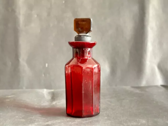 Rare Old Vintage Ruby Red Glass Victorian Perfume Bottle Decorative, Collectible