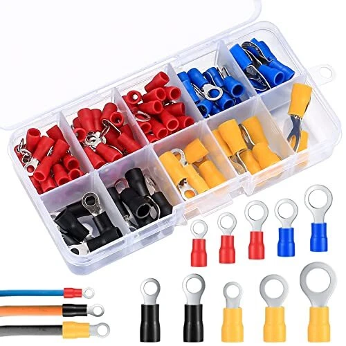 102 Pièces Cosses a Sertir Electriques à Anneau Yeux, Connecteur de Câble Electr