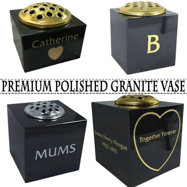 Black Granite Flower Vase /Grave Memorial - Any Inscription, & Size On Demand