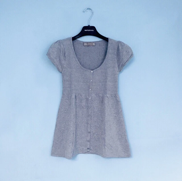 Zara Maglia Maniche Corte Stile Impero Campana Grigio