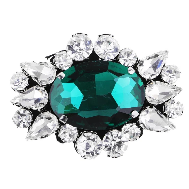 Eye Shape Beads Rhinestone Applique Sew on Patch Clothes Accessories - Green