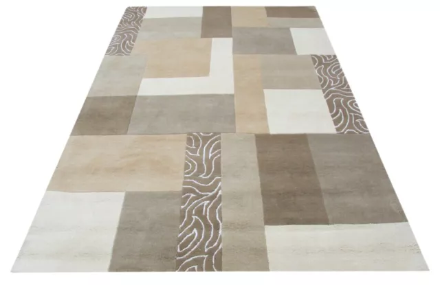 Beige Gris Braun Tapis 100% Laine 160x230 CM D'Orient Touffeté à la Main T797