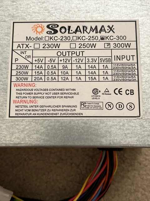 Solarmax KC-300 300 Watt ATX Power Supply for Desktop Computers