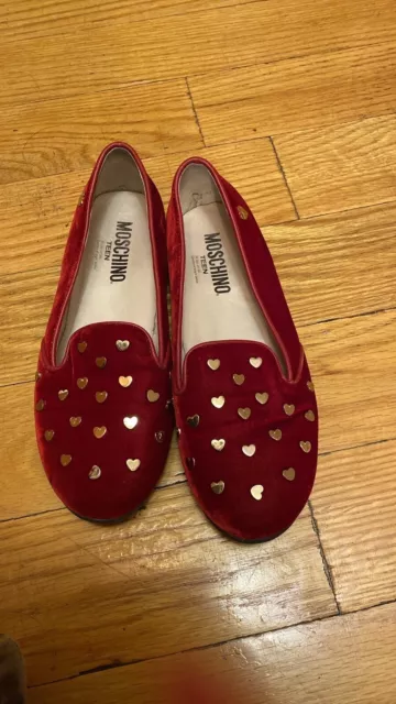 Moschino girl  velour Red  Ballet Flats Size US 2.5 EU 34