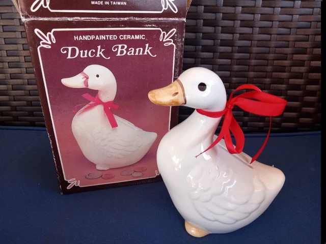 Vintage Handpainted Duck Bank New - Old Stock 6" Tall Ceramic Open Box