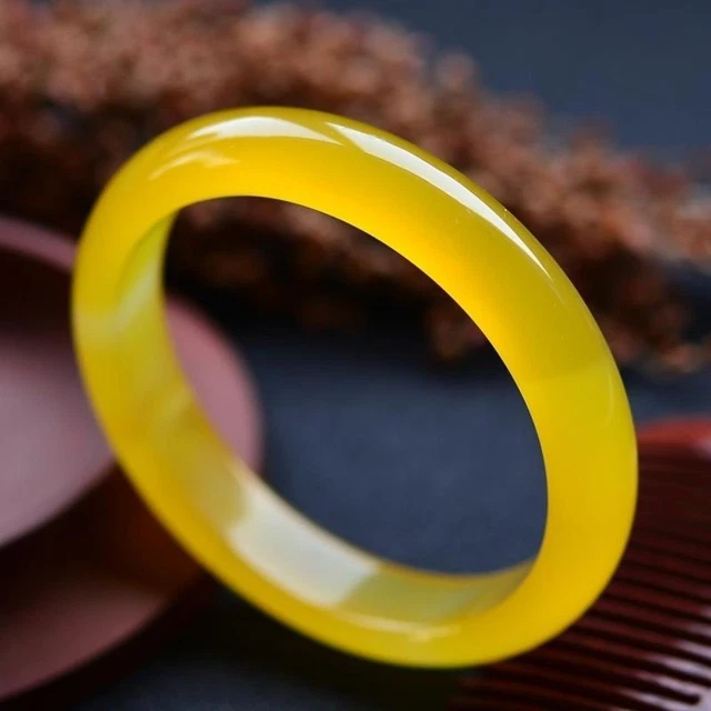 Quality Superior Natural Ice Yellow Agate Jade Hand Polished Bracelet R21