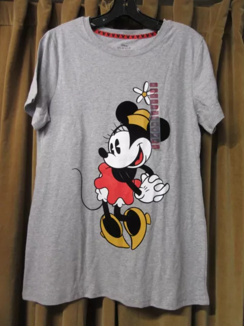 Disney Minnie Mouse Women's  Adult Graphic Tee T-Shirt Size XL Light Gray