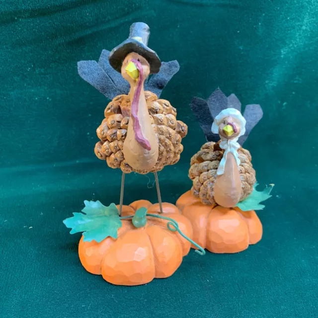 Vintage Pinecone Pilgrim Turkey Thanksgiving Figurine Fall Harvest Pumpkins