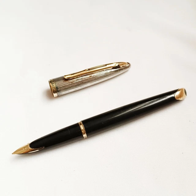 Stylo Plume Waterman CF Laque Noire - Plume En Or Massif 18 Carats - Taille Moyenne - Occasion Prestige