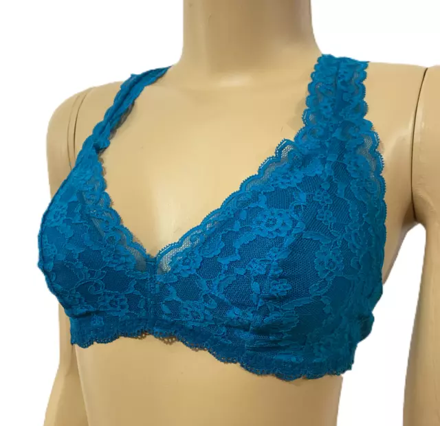 PINK Victoria's Secret Lace Bralette Strappy Logo Padded teal Small D-DD