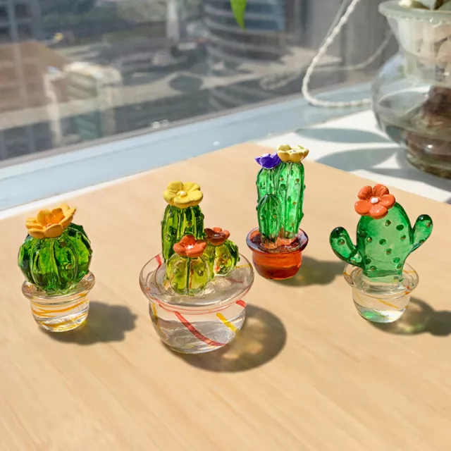 4pcs Handmade Glass Cactus Figurines Ornaments Mini Miniature Vehicle Ornam EL