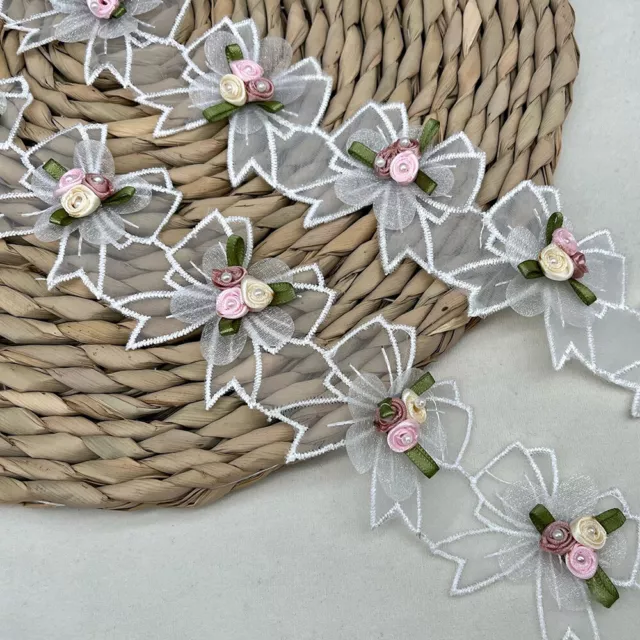 1 Yard Rose Blume Bogen gestickt Trim Spitze Band DIY Brautkleid Nähen Bänder