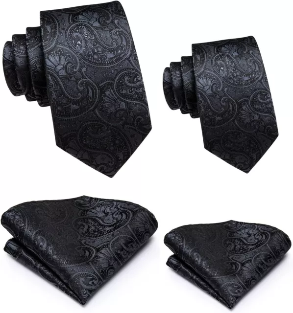 Hi-Tie Father And Son Tie Set Jacquard Woven Silk Necktie Pocket Square Set For