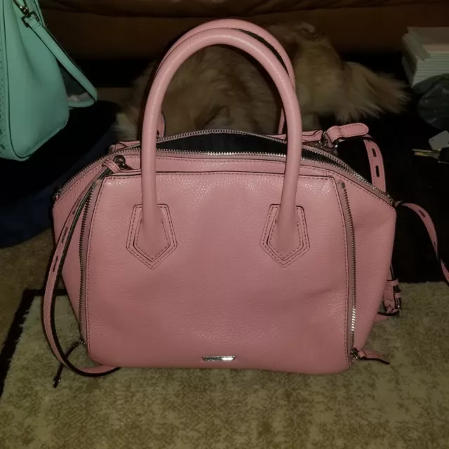 rebecca minkoff perry pebbled pink leather top handle crossbody satchel bag