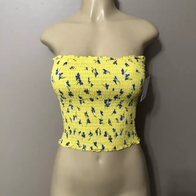 O’Neill NWT Yellow Blue Floral Stretchy Tube Top Size Small