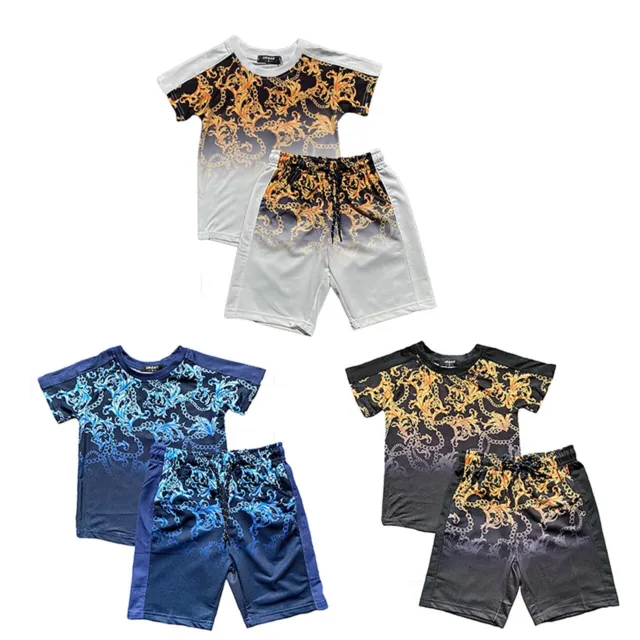Boys Kids Baroque Print Summer Short Sleeve Summer T-shirt Top and Shorts Set