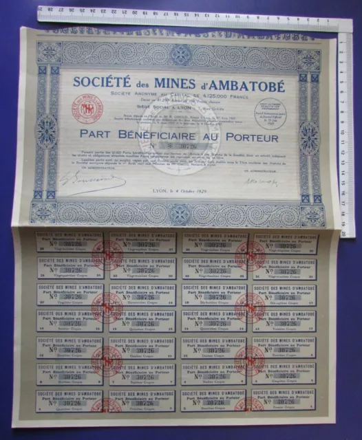 Societe des Mines d'Ambatobe Action 100 Francs Lyon, 4.10.1929 Frankreich