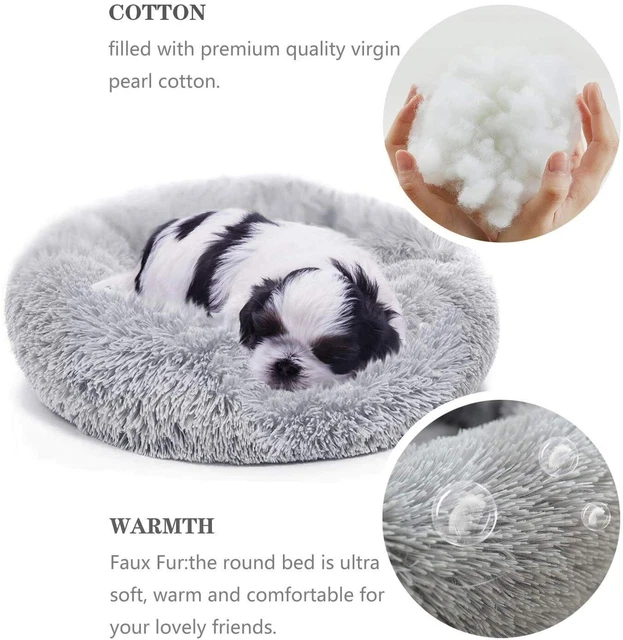 Soft Warm Pet Dog Cat Bed Fluffy Donut Plush Calming Bed Sleeping Kennel Nest 5