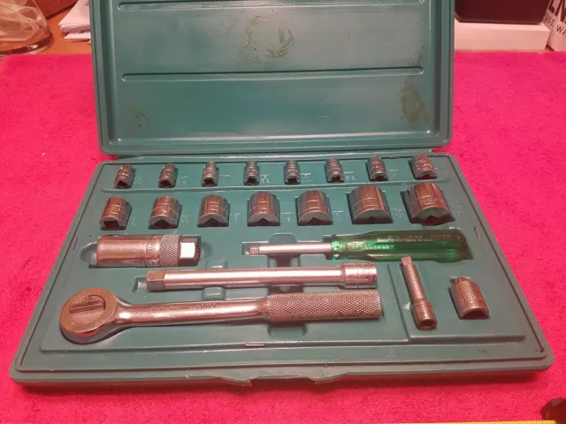 Sk Wayne Tools 3/8 & 1/4 Drive Sae Socket Set 21 Pc In Case Complete Vtg Usa