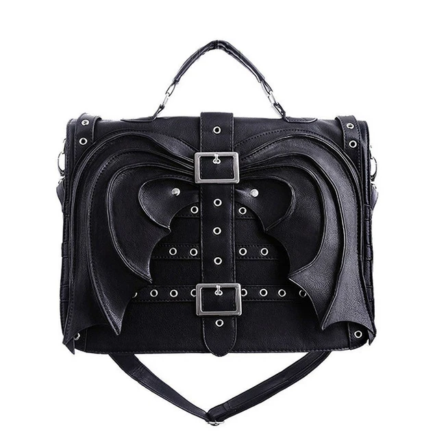 LOVIVER Sac à Bandoulière Ailes De Chauve-Souris Lolita - Sac PU Cuir Noir Gothique Pour Femmes Et Filles