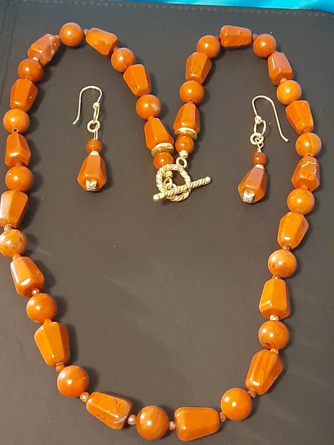 Red Jasper Beaded Necklace  with Matching Earrings.
