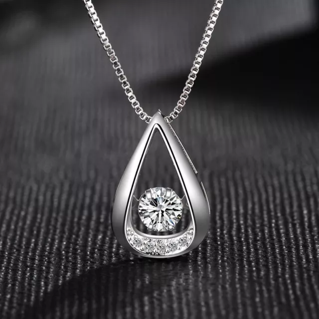 Water Drop Pendant 925 Sterling Silver Chain Necklace Womens Ladies Jewellery UK