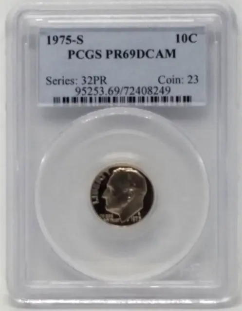 1975-S Roosevelt Dime, 10c, Proof - Graded PCGS PR69DCAM