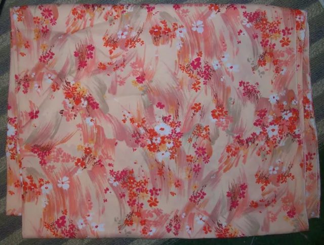 Vintage 70s Peach Floral Flowers Polyester Crepe Dress Blouse Fabric 4 yards