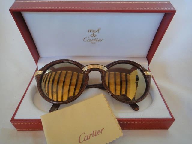 VINTAGE CARTIER CABRIOLET Round Brown Big 52 Sunglasses 18K Gold