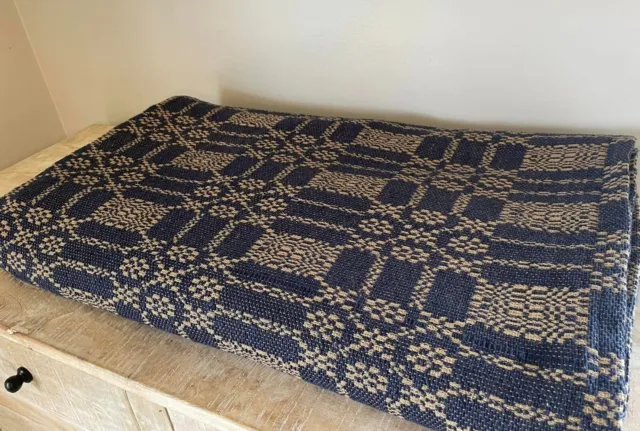 New Primitive Colonial NAVY BLUE LOVER'S KNOT COVERLET Bedspread Cover KING