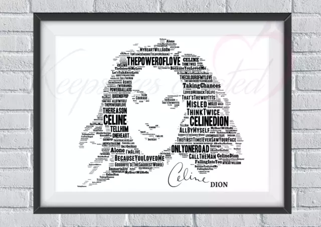 Celene Dion Portrait in songs/lyrics Pop Music Icon Gift/Collectable/Memorabilia