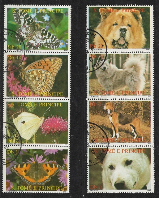 Sao Thome u. P., 1987, gest., Hunde und Schmetterlinge, MiNr. 1088-1091