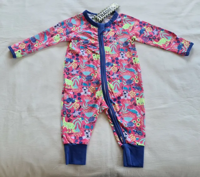 Tradie Baby Girls Pink Bush Babies Printed Zip Romper Bodysuit Size 00 New
