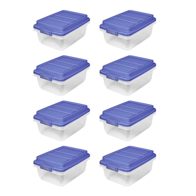 18 Qt. Clear Plastic Storage Bin with Blue HI-Rise Lid, 8 Pack