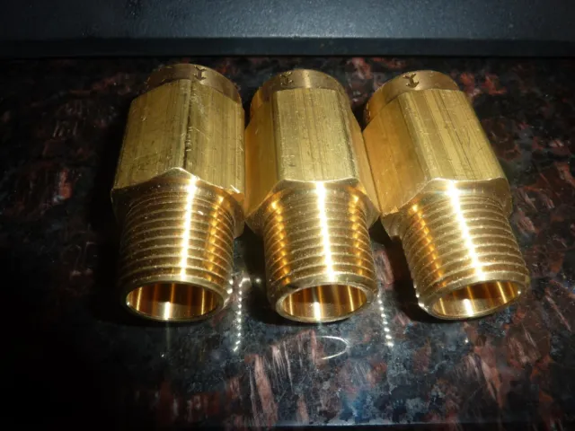 BRASS LOT OF 3 ONE WAY CHECK VALVE INLINE STRAIGHT 1/2" Male To Female Threaded