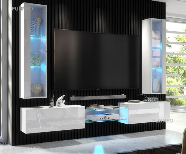 FLOATING TV UNIT White High Gloss Matt Living Room Set Display
