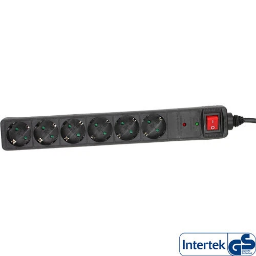 InLine 6x enchufe protección contra sobretensiones 6x interruptor Schuko negro 1,5 m
