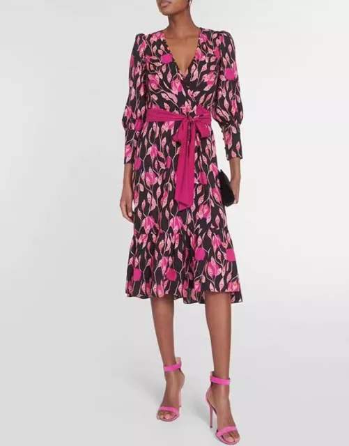Diane von Furstenberg Floral Wrap Long Sleeve Midi Dress