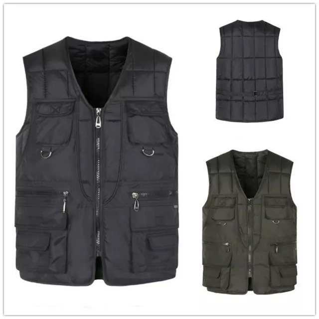 Hommes Épais Gilet Veste Matelassé Blouson sans Manche Manteau Poche Hiver Chaud 2