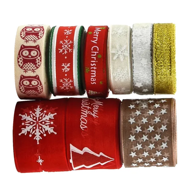9x 2 Yard Mixed Color Christmas Grosgrain Ribbons for Gift Wrapping Decor