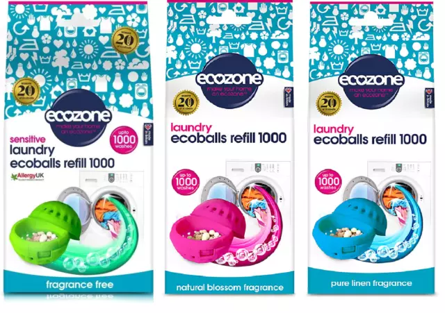 EcoZone Ecoballs Refill 1000 Washes, Sensitive, Pure Linen, Natural Blossom