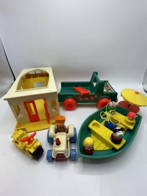 Vintage 1972 Fisher-Price Play Familie Camper Van Clickn Clatter Streichholzschachtel Traktor