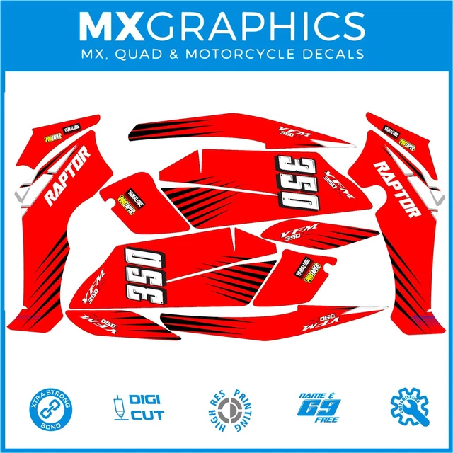 🔴 Yamaha Raptor 350 Quad 04-14 FREE Name. Decals Graphics Stickers Red classic