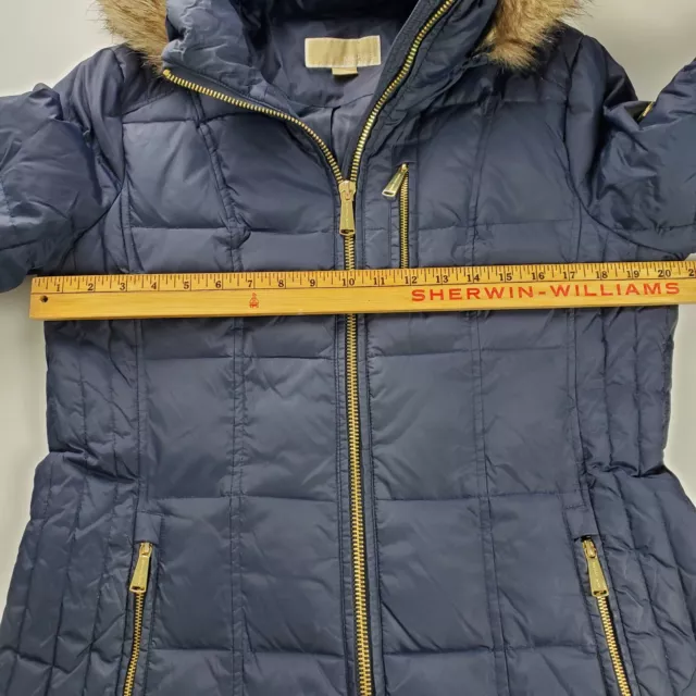 Michael Kors Blue Down Parka Detachable Faux Fur Hood Puffer Jacket Coat Sz M 3
